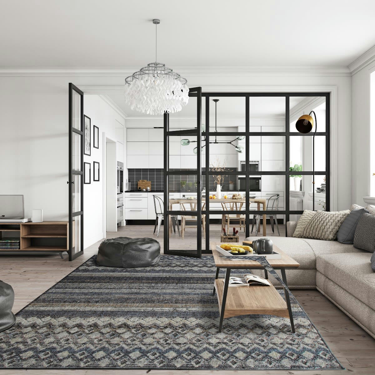 RECYCLE - Tapis extra-doux motif horizon gris noir beige 190x290