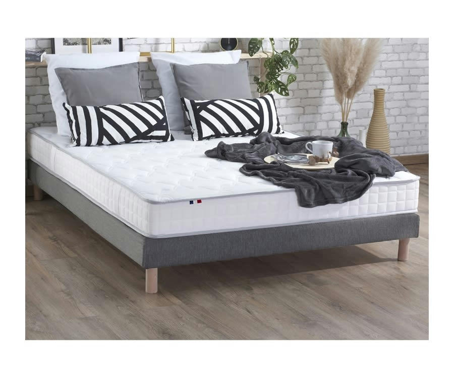 ENSEMBLE CIRRUS - Ensemble matelas mousse sommier gris 140x190