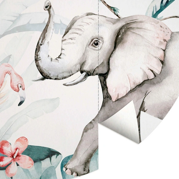Vliestapete »Runde Vliestapete«, Kvilis Tiere Giraffe Elefant, mehrfarbig, matt