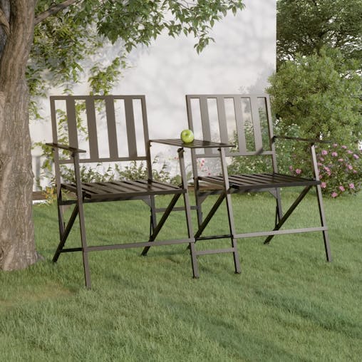 NNEVL Folding 2-Seater Garden Bench 137 cm Black Steel