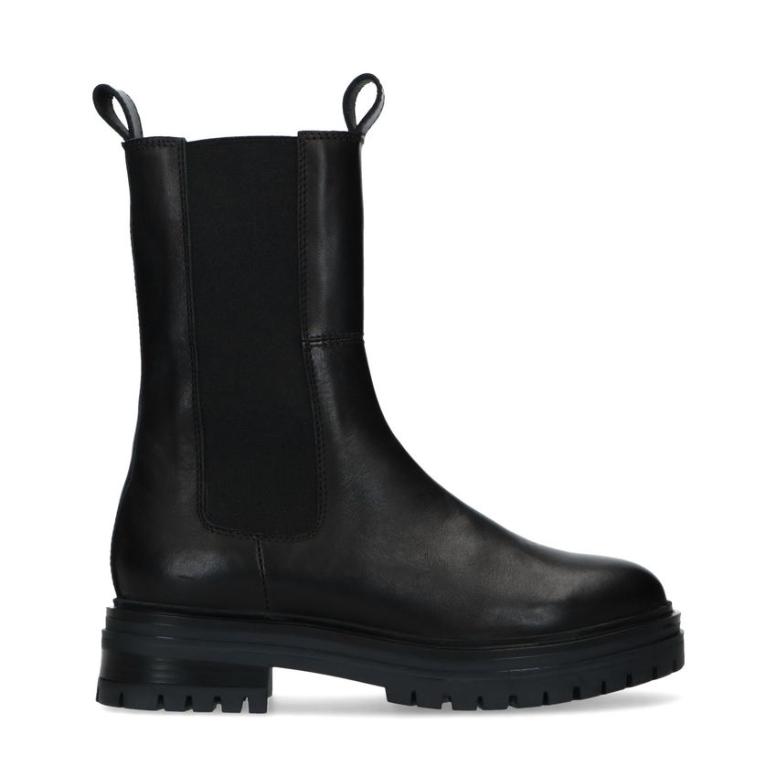Manfield Zwarte leren chelsea boots