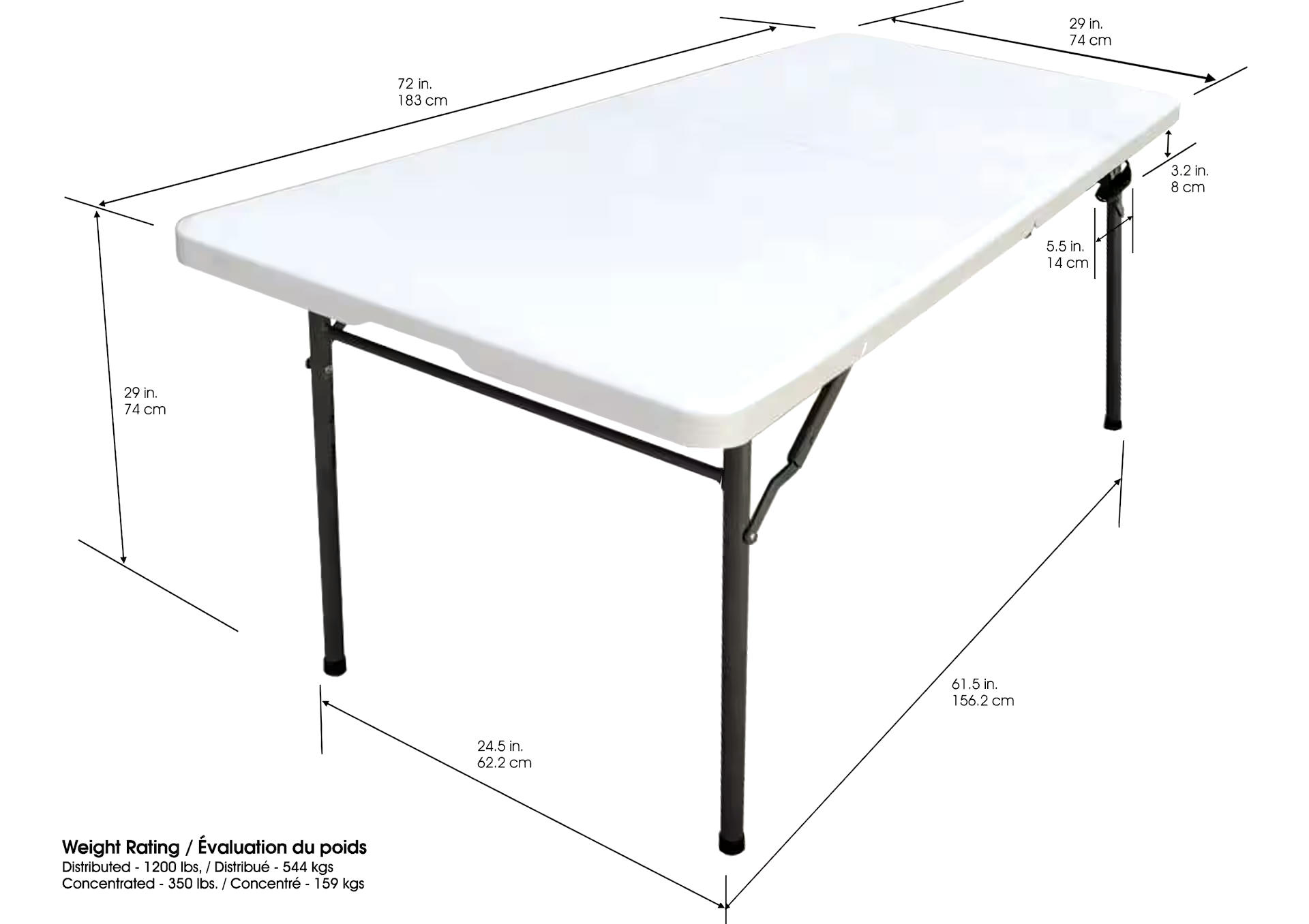 For Living 6-ft Heavy Duty Portable Plastic & Metal Folding Table with Handle, White