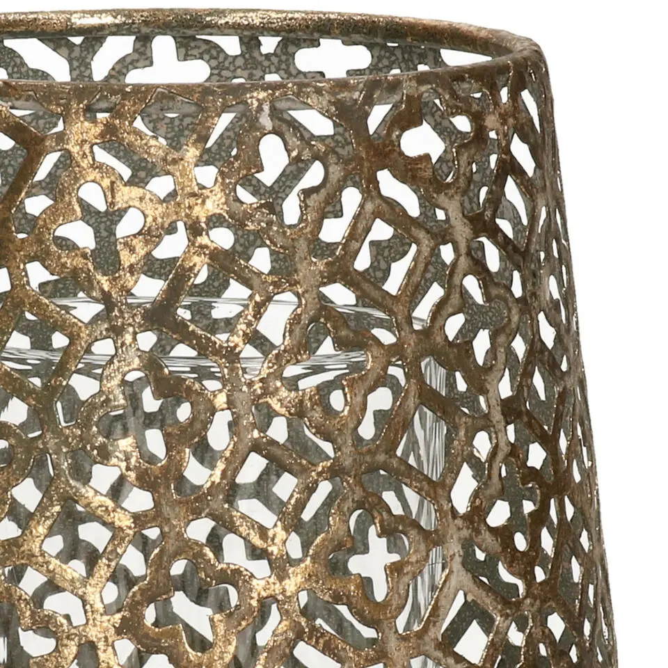 Countryfield Luxe theelichthouder - metaal - brons - D12 x H13 cm