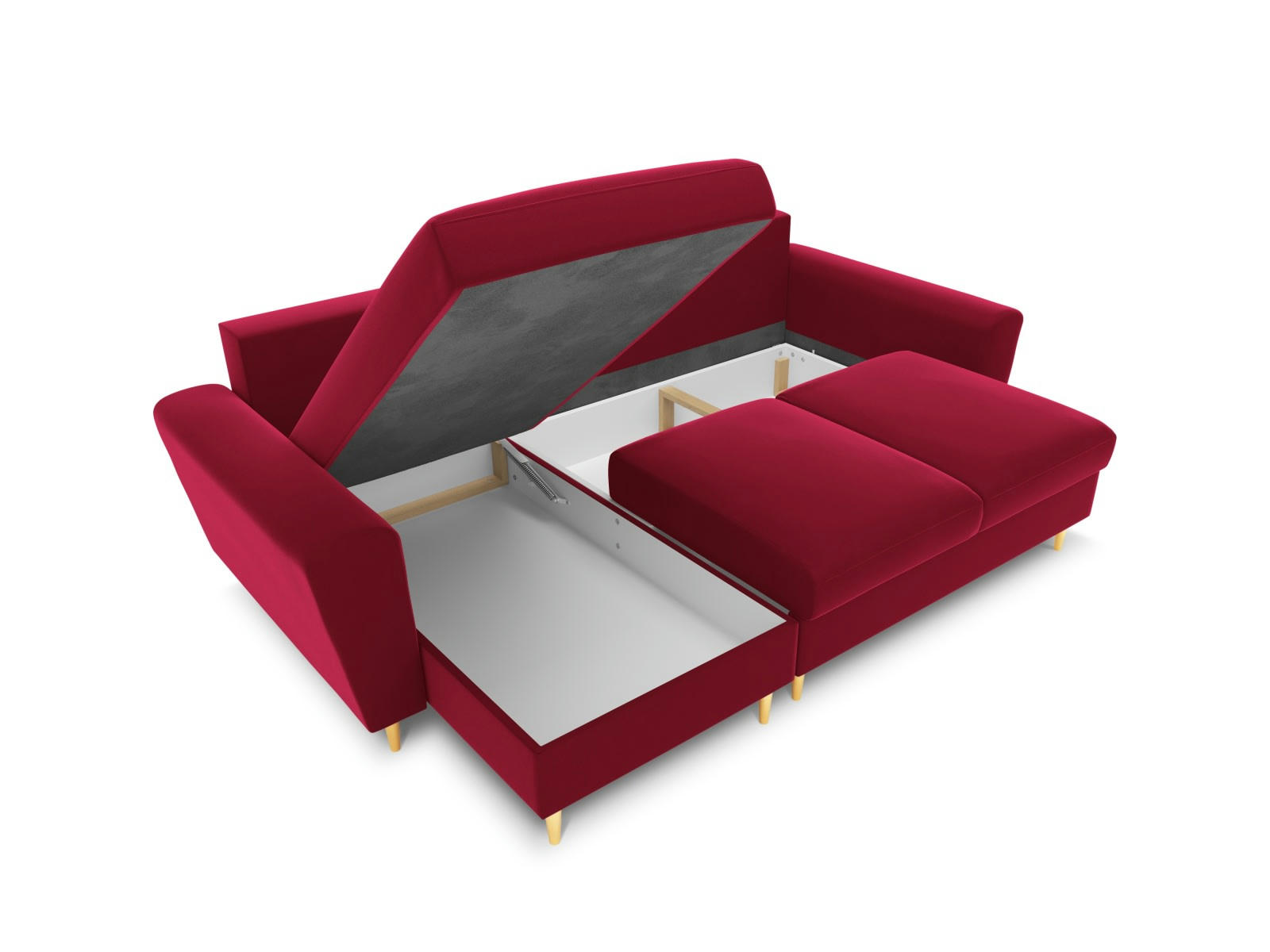 MOGHAN - Canapé d'angle reversible, convertible 4 places en tissu velours rouge