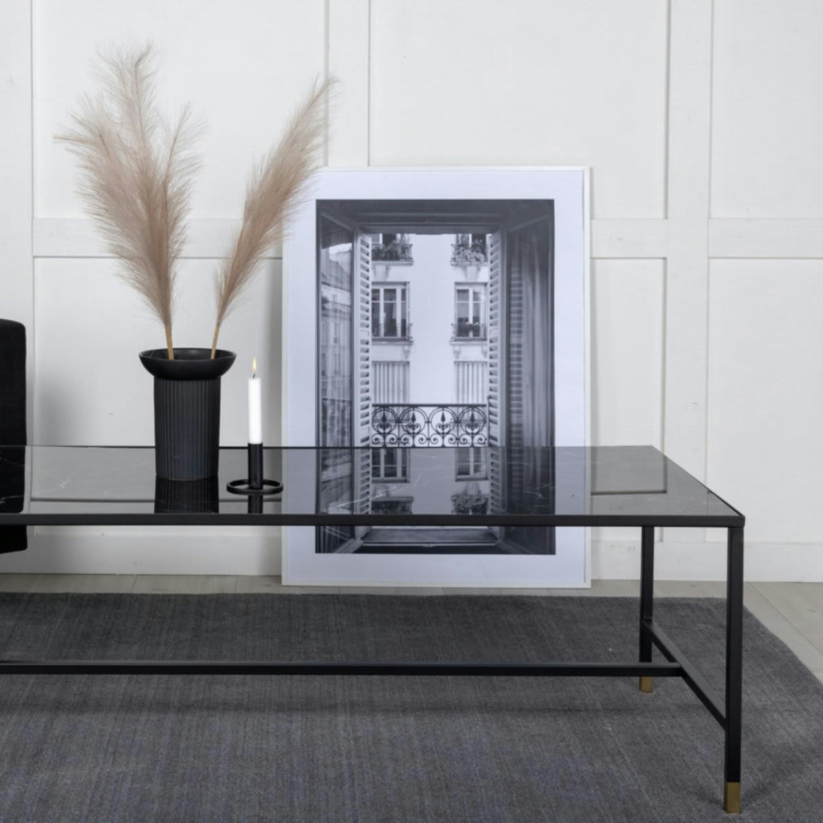 DIPPA - Table basse 130x60cm en verre effet marbre noir