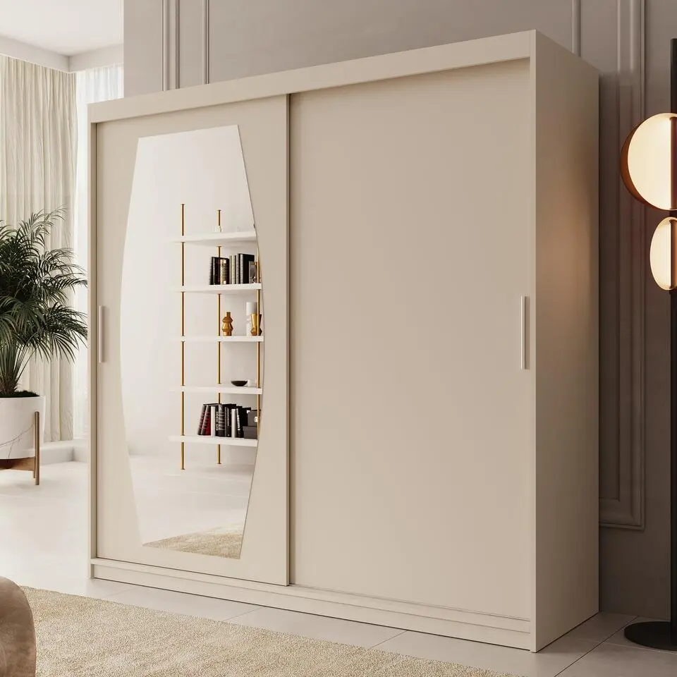 Meubella - Kledingkast Azai - Beige - 200 cm - Met spiegel