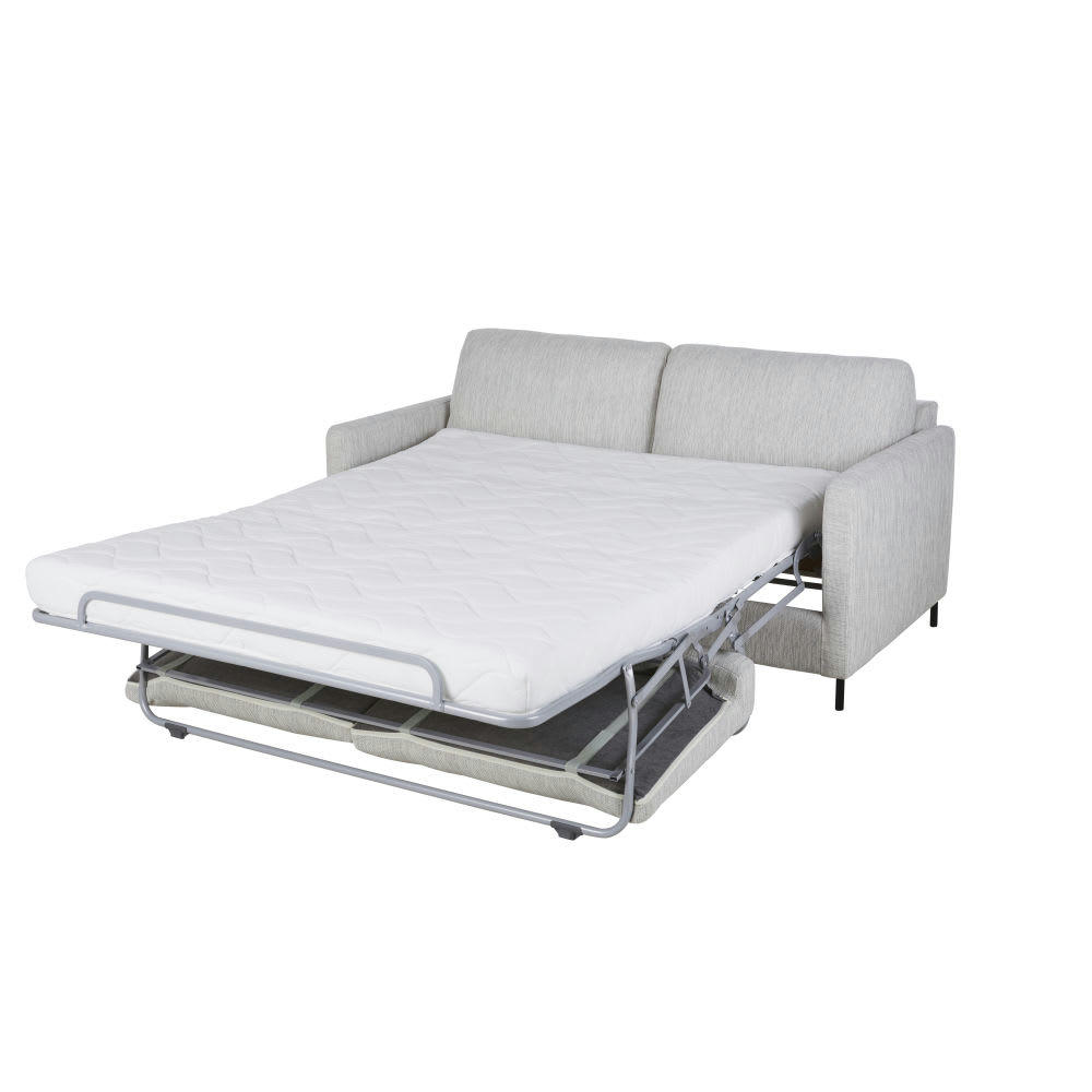 Julian - Canapé convertible 2/3 places gris clair chiné, matelas 10 cm
