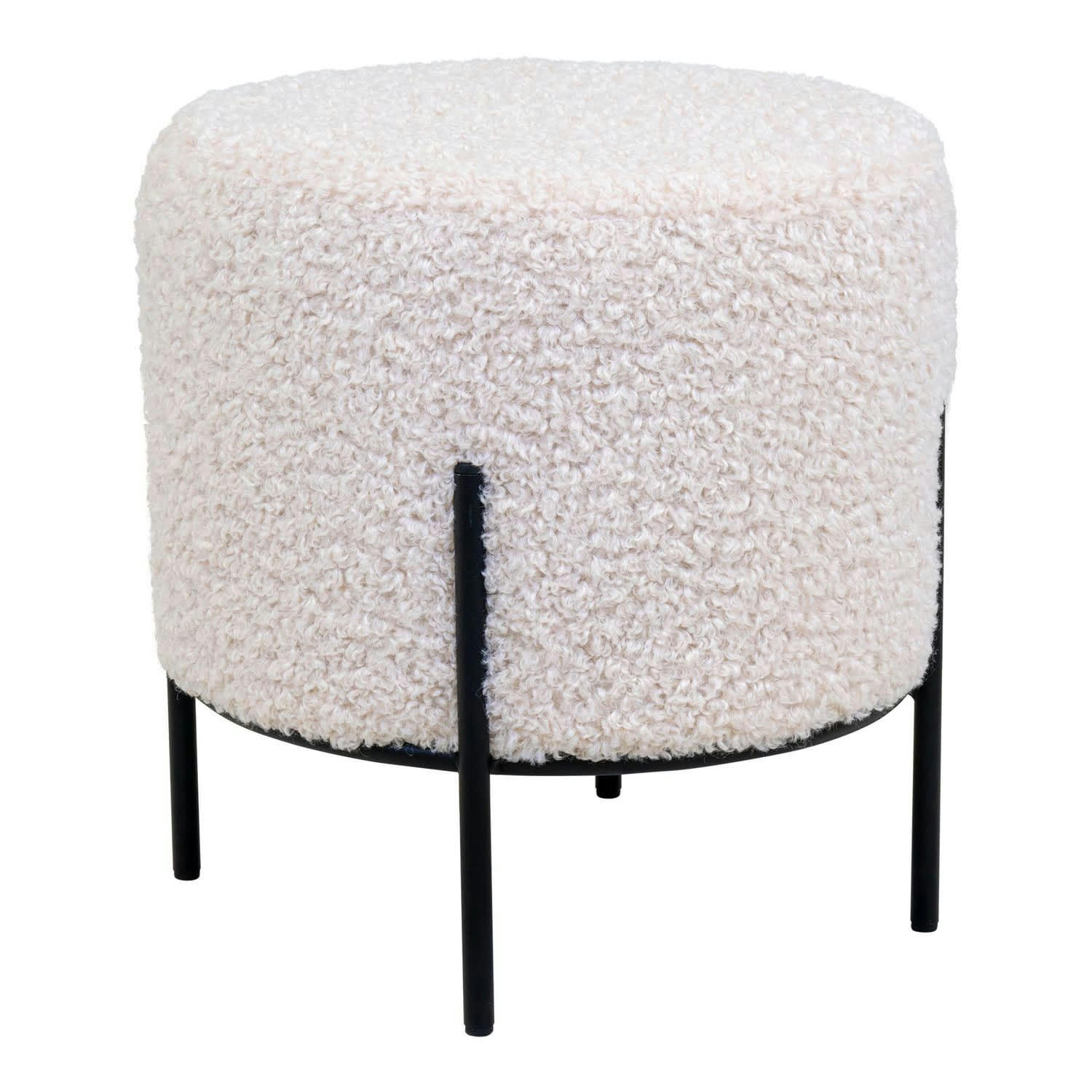 ALFORD - Pouf rond en tissu bouclette et métal D35,5cm blanc