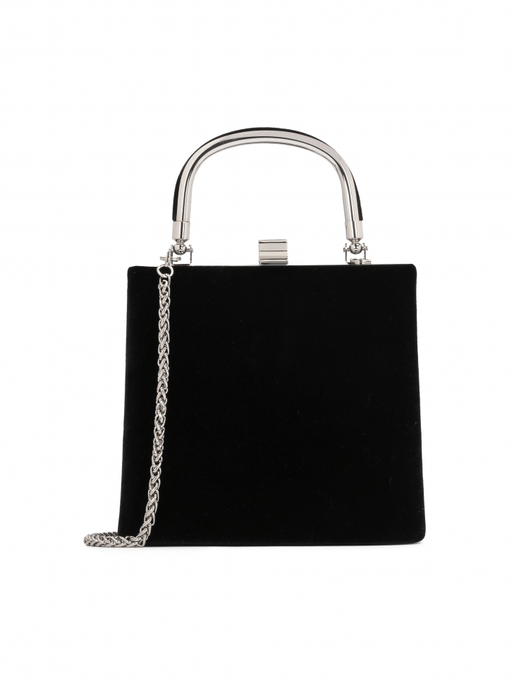 Classic rigid evening bag with a metal handle