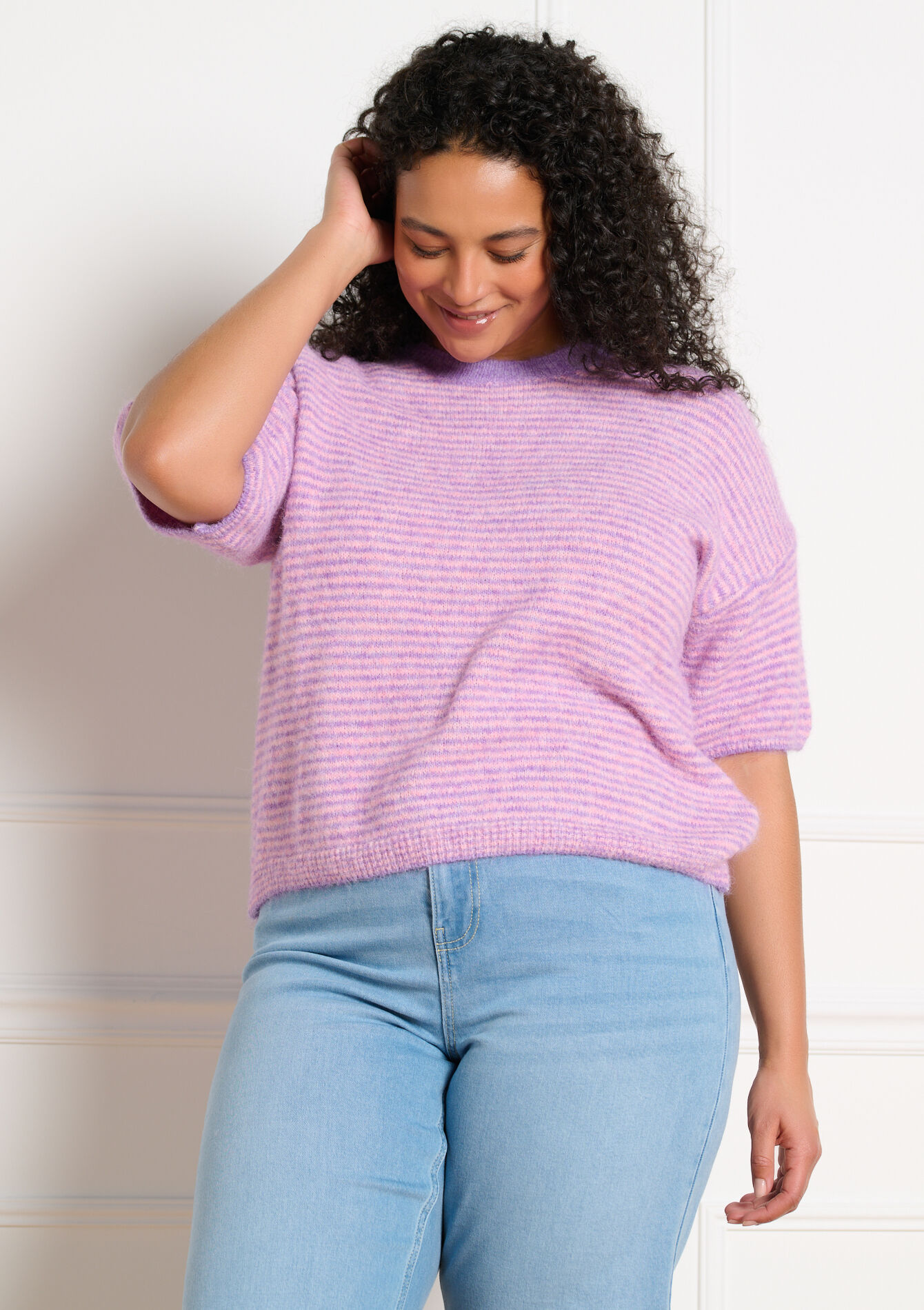 Gestreepte trui met korte mouwen