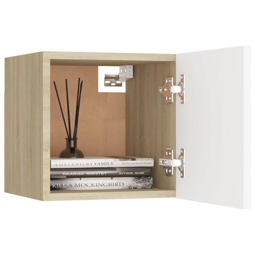 NNEVL Bedside Cabinet White and Sonoma Oak 30.5x30x30 cm Chipboard