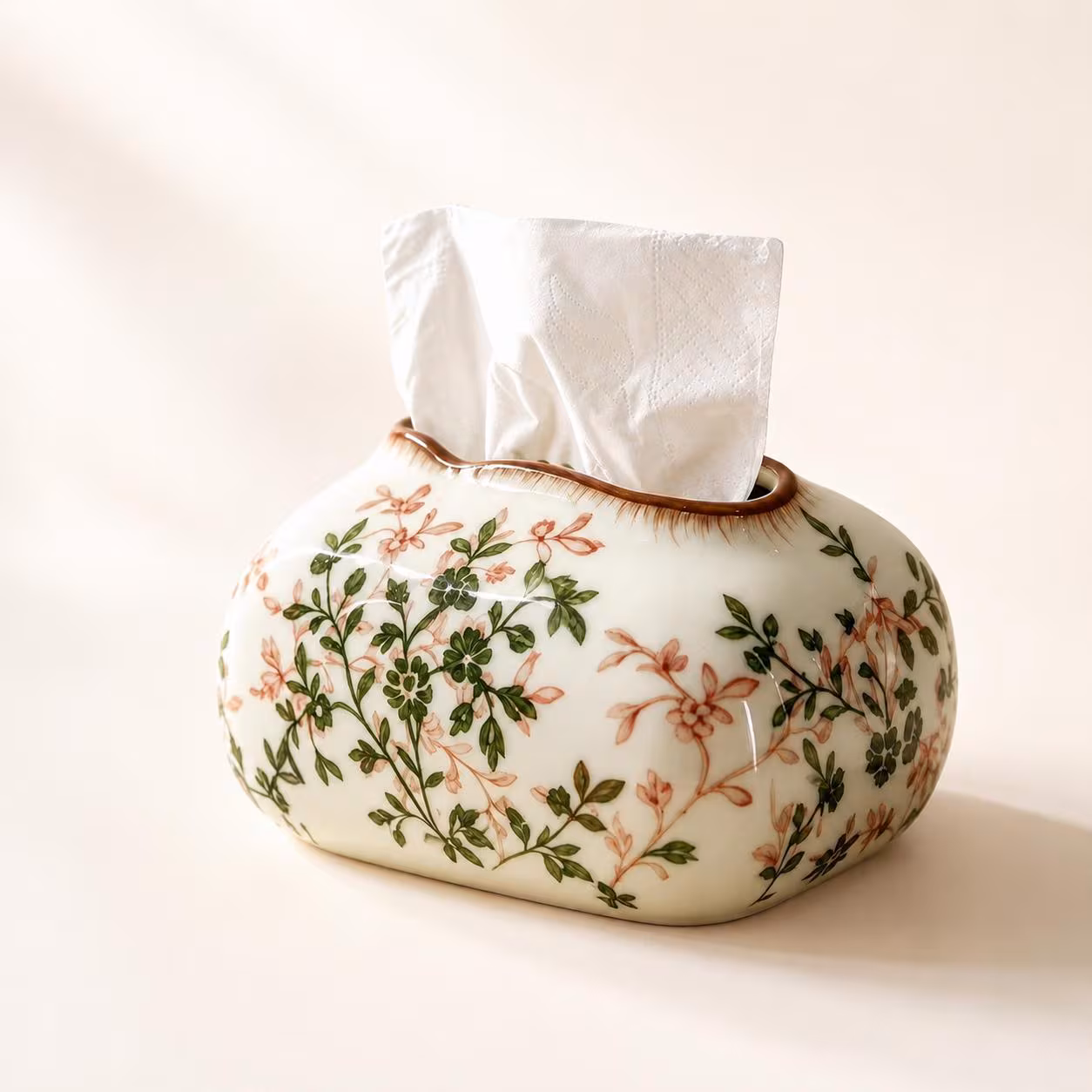 Floral CeramicTissue Box Cover, HandmadePorcelainTissue Holder, VintageBotanical Home Decor, ElegantBathroom VanityDecor, Living Room Accent