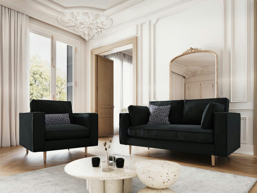 ALEXIS - Fauteuil 1 place en tissu structuré noir