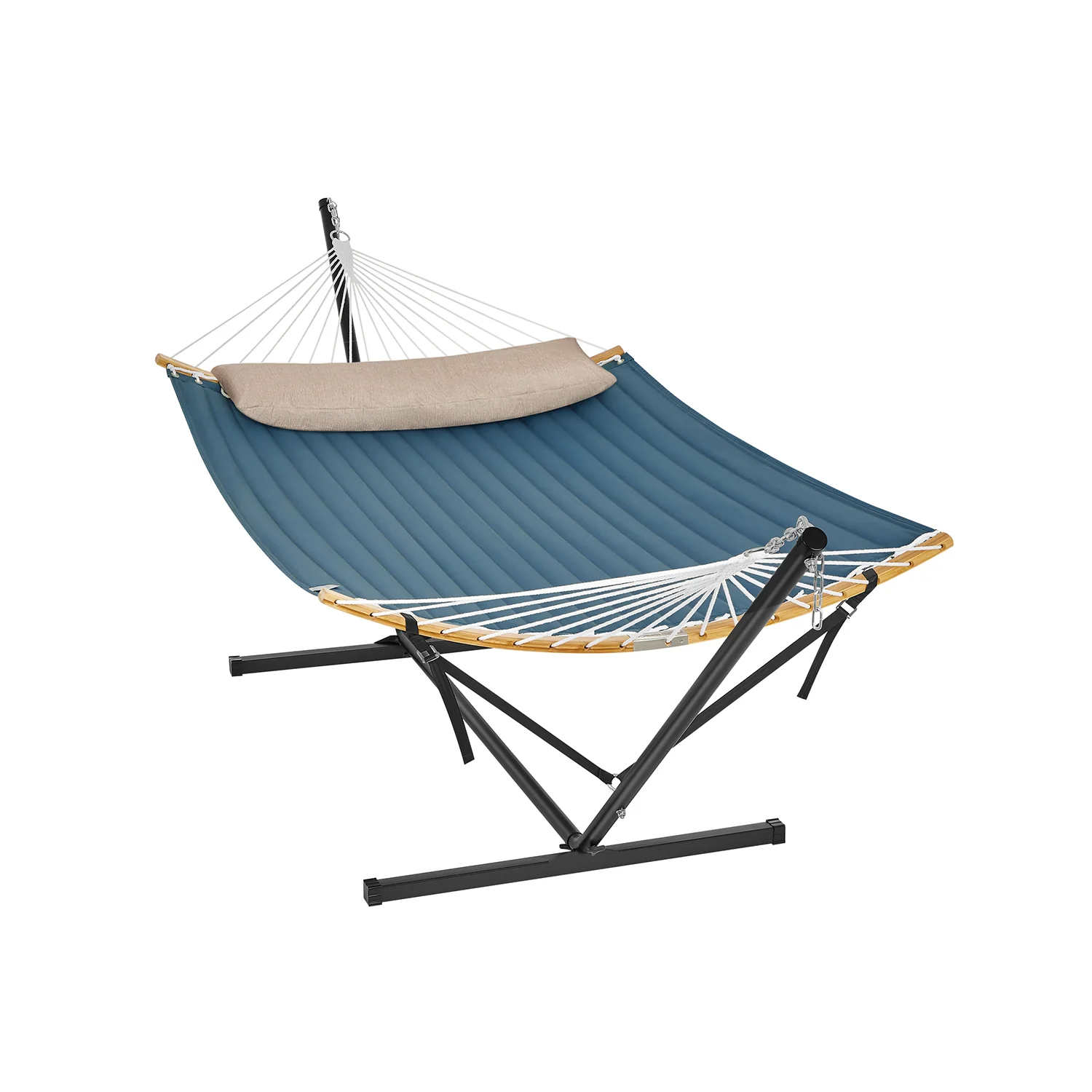 Hamac avec support structure noire et hamac gris