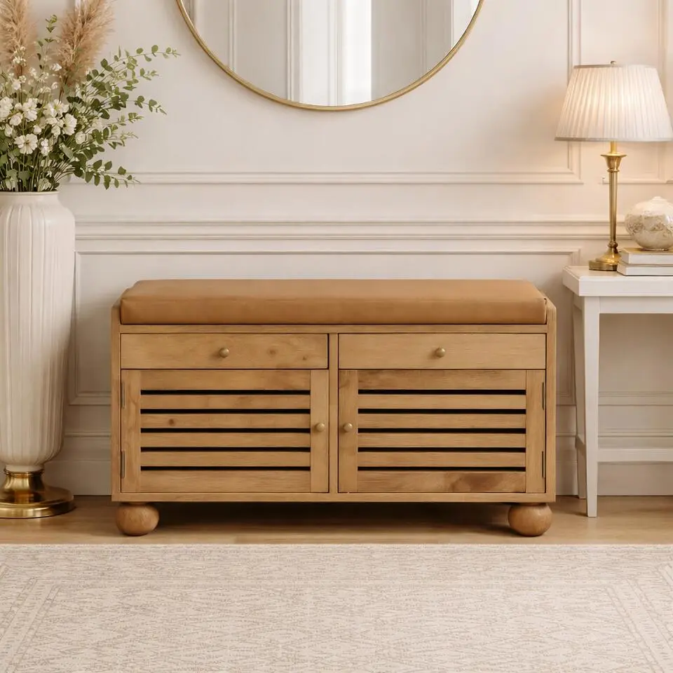 Artisan Furniture Massief hout Shutter Eiken schoenenrek met 2 lades