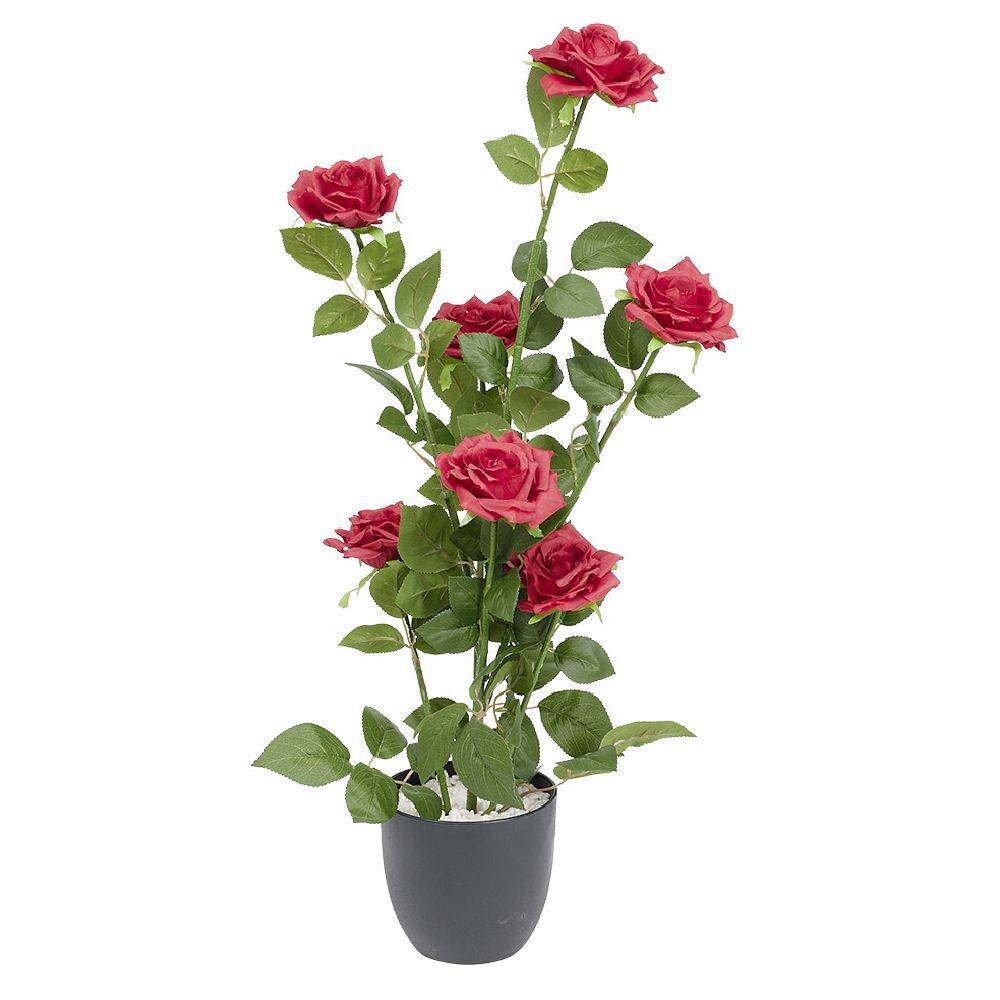 Pot rosier artificiel 7 têtes Ø25xH65cm rouge