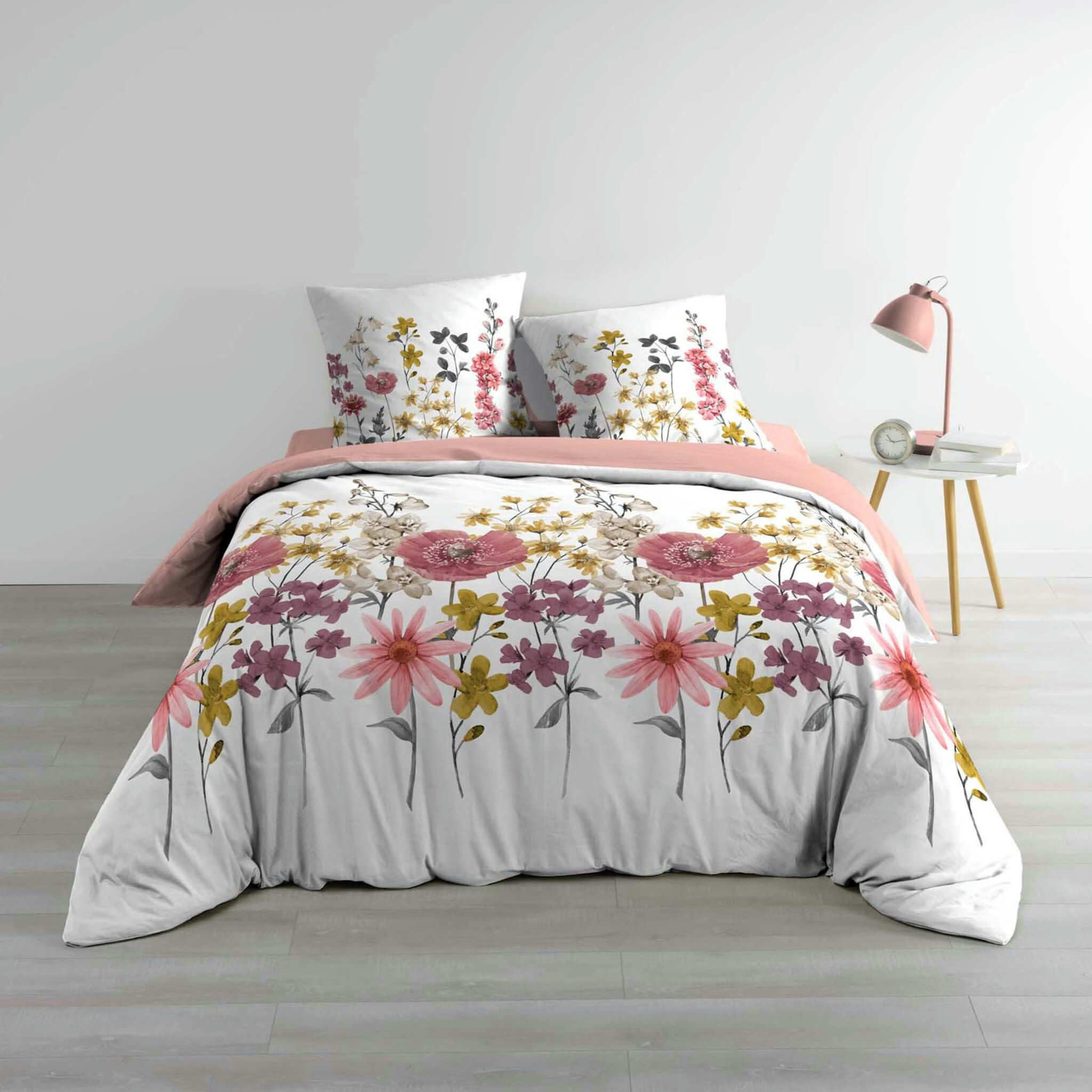 - Parure de couette 100% coton 57 fils imprimée 260x240 2 taies