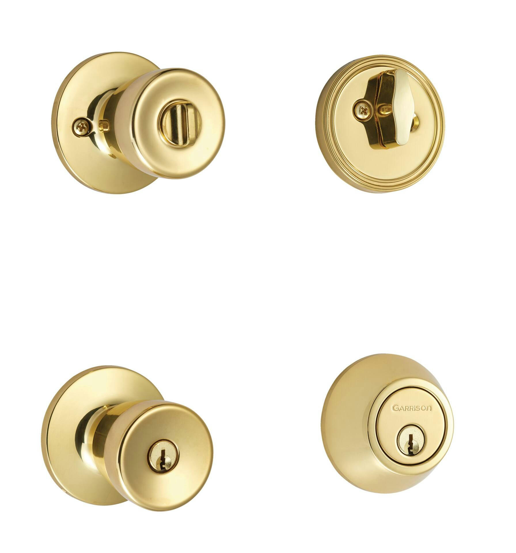 Garrison Tulip Door Knob & Deadbolt Lock Combo Pack, Polished Brass