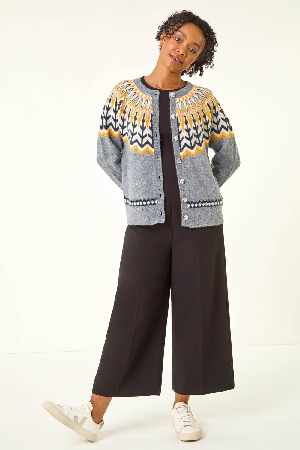 Roman Petite Fairisle Buttoned Knit Cardigan