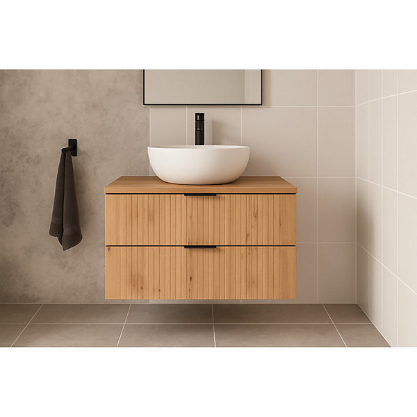 Ensemble de salle de bain NOXERA 80 cmChene wotanMeuble sous vasque avec plan pour vasque et vasque