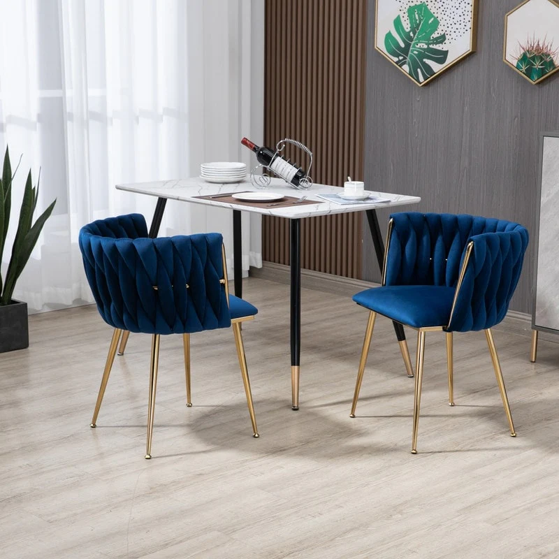 SEYNAR Modern Glam Velvet Dining Side Chair Set of 2 with Gold Metal Frame