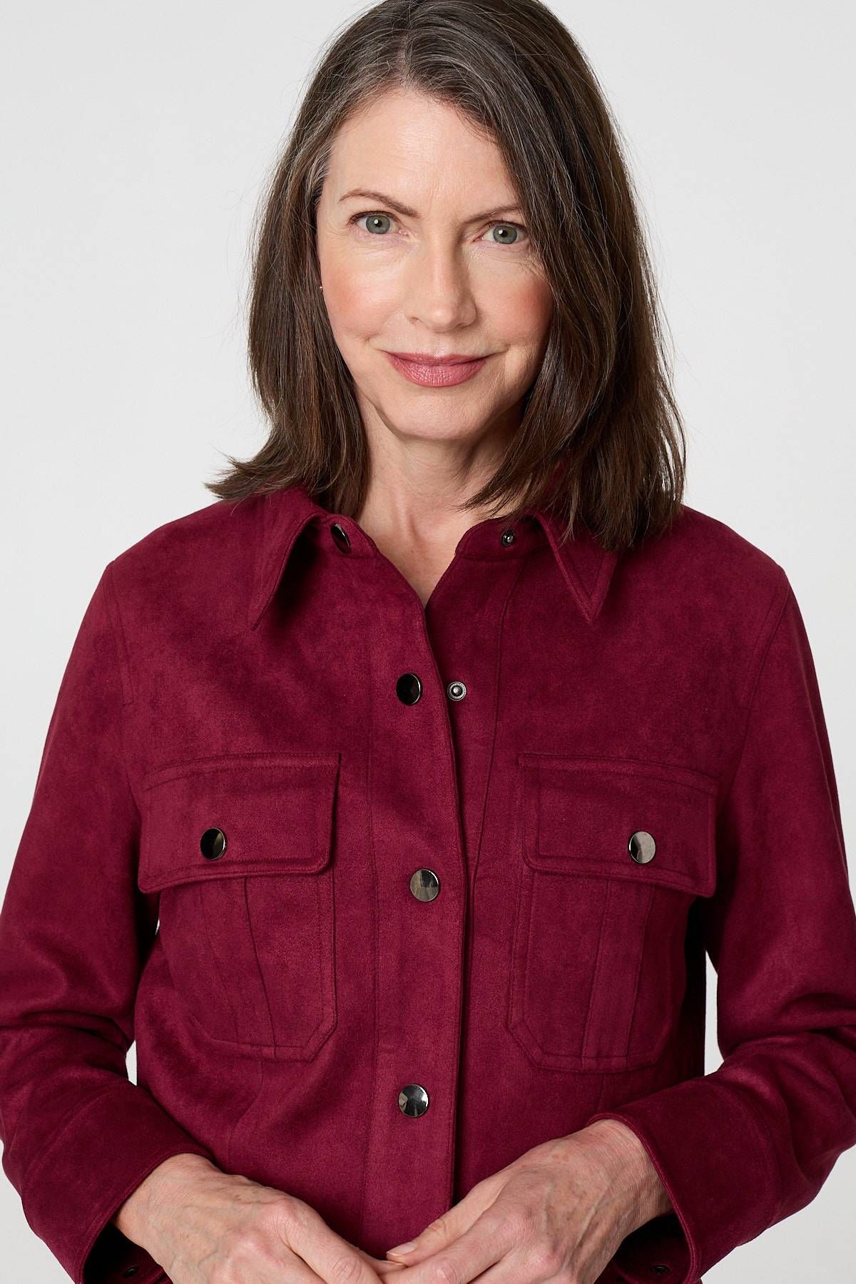 Izabel London Faux Suede Cropped Collared Jacket
