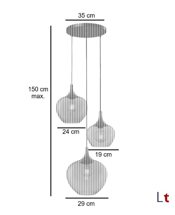 Freelight Freelight Hanglamp Fresu Amber Glas 3 Lichts Ø 35cm Fitting