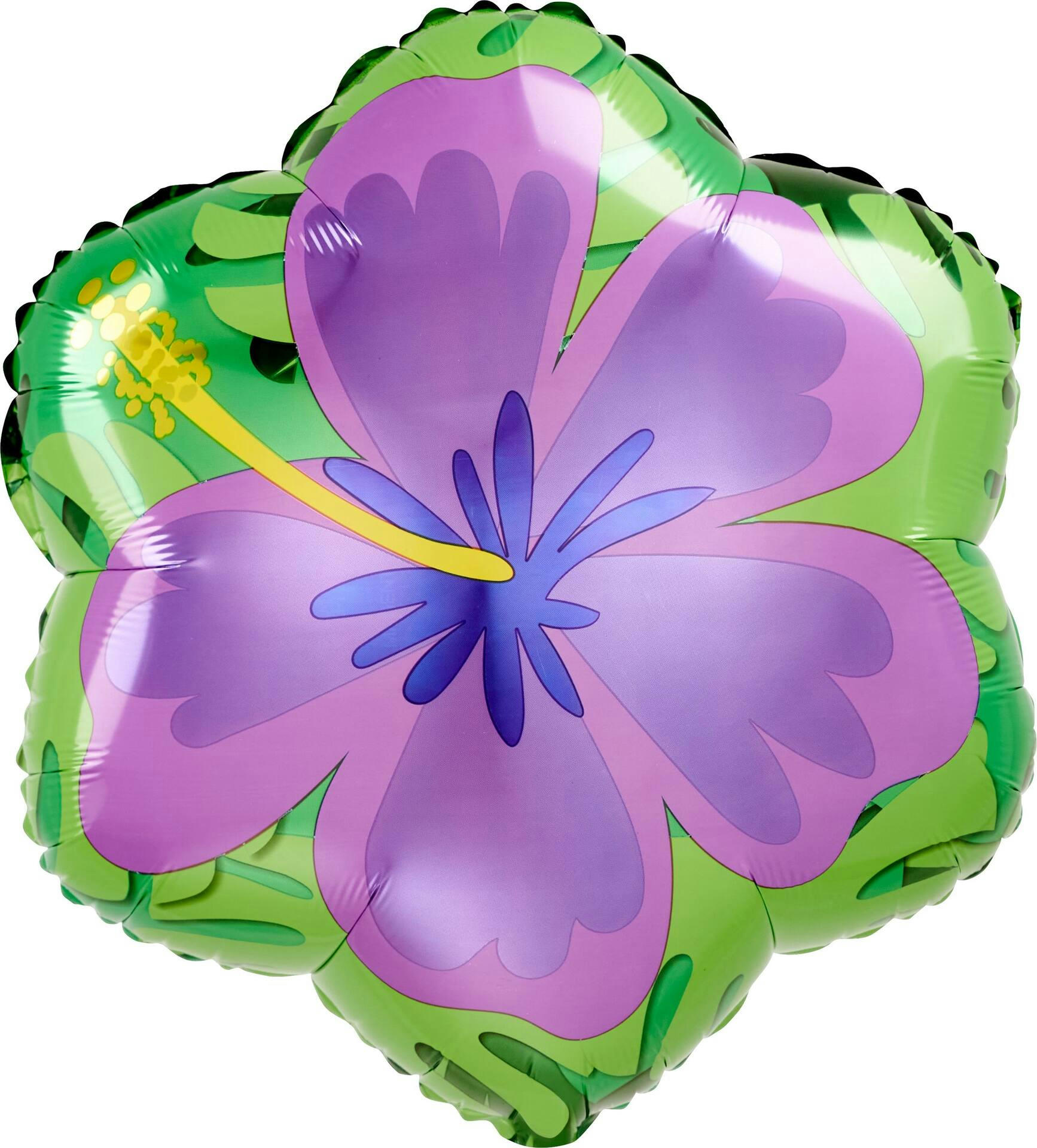 Hibiscus Flower Satin Foil Balloon, Orange/Purple, 18-in, Helium Inflation & Ribbon Included for Summer