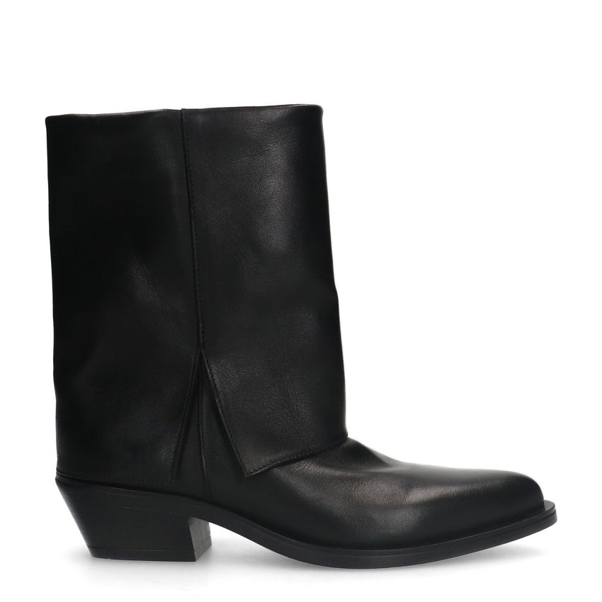 Manfield Zwarte leren cowboy laarzen met flap