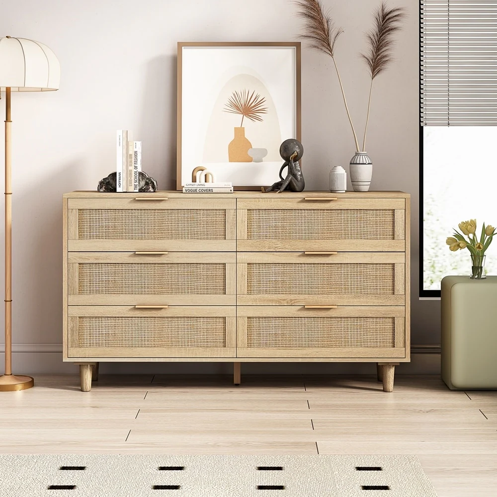 6-Drawers Dressers Rattan Storage Cabinet