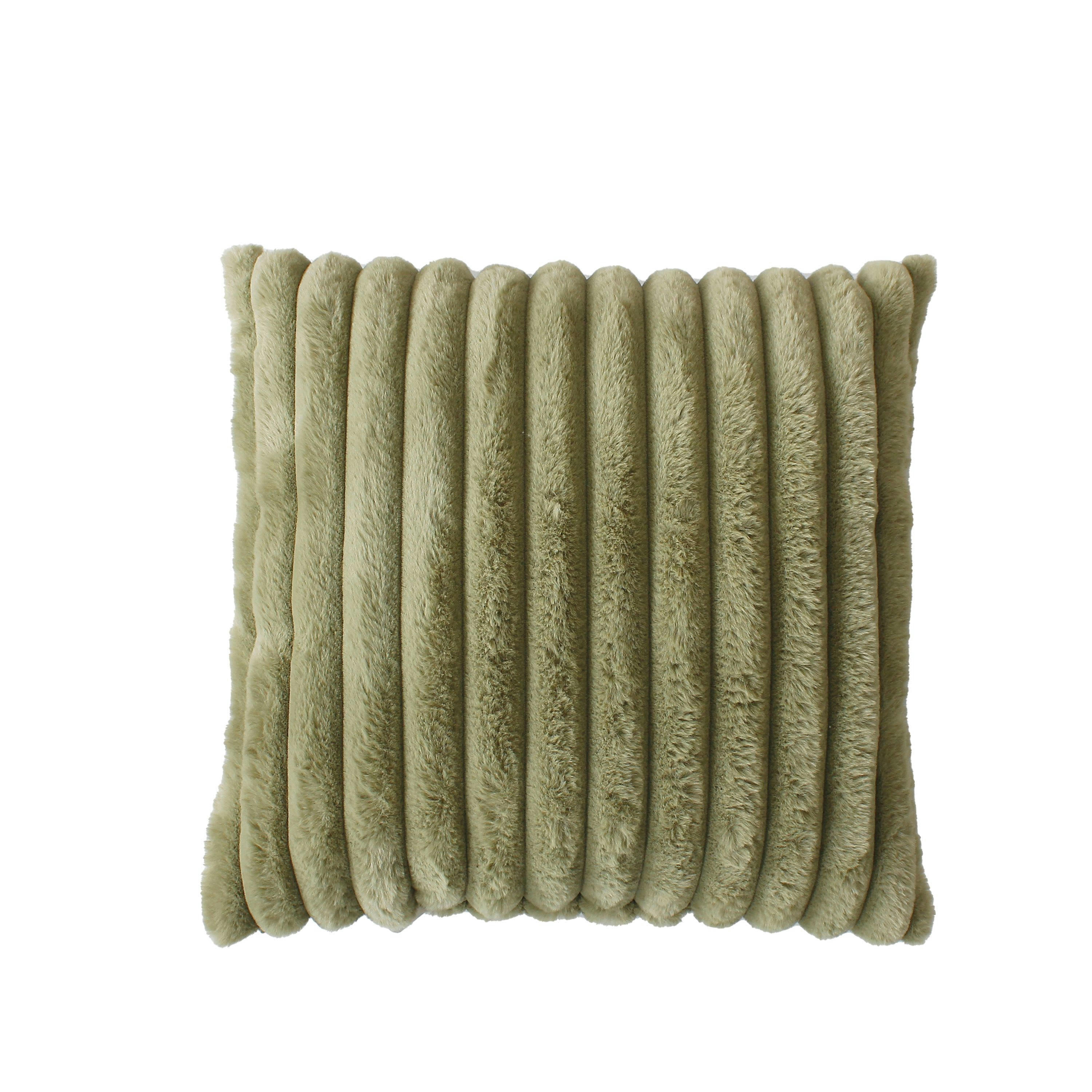 SELA - Coussin sela effet fourrure côtélée 40 x 40 cm olive