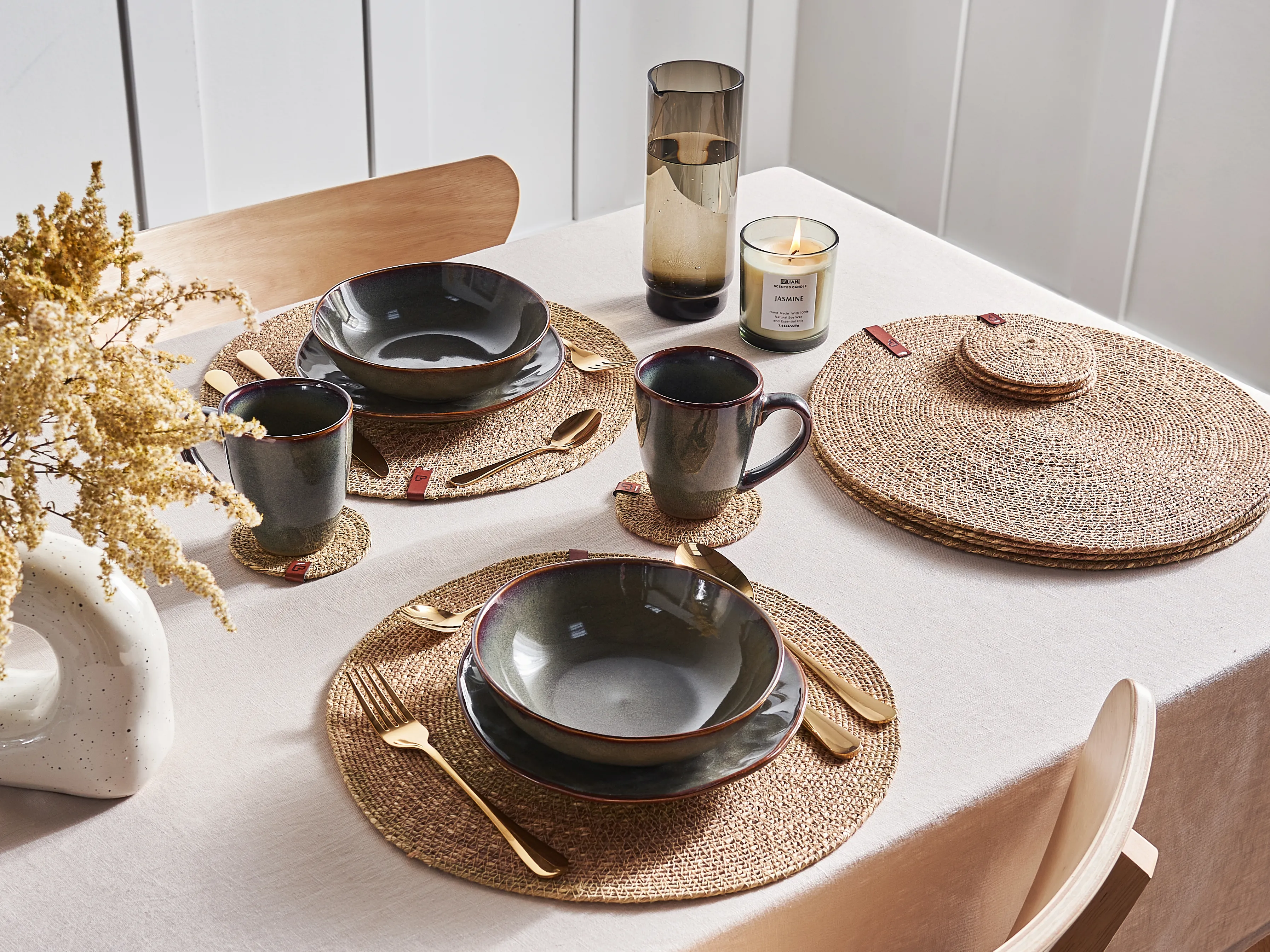 12 Piece Placemats and Coasters Set KUNZEA Seagrass Natural