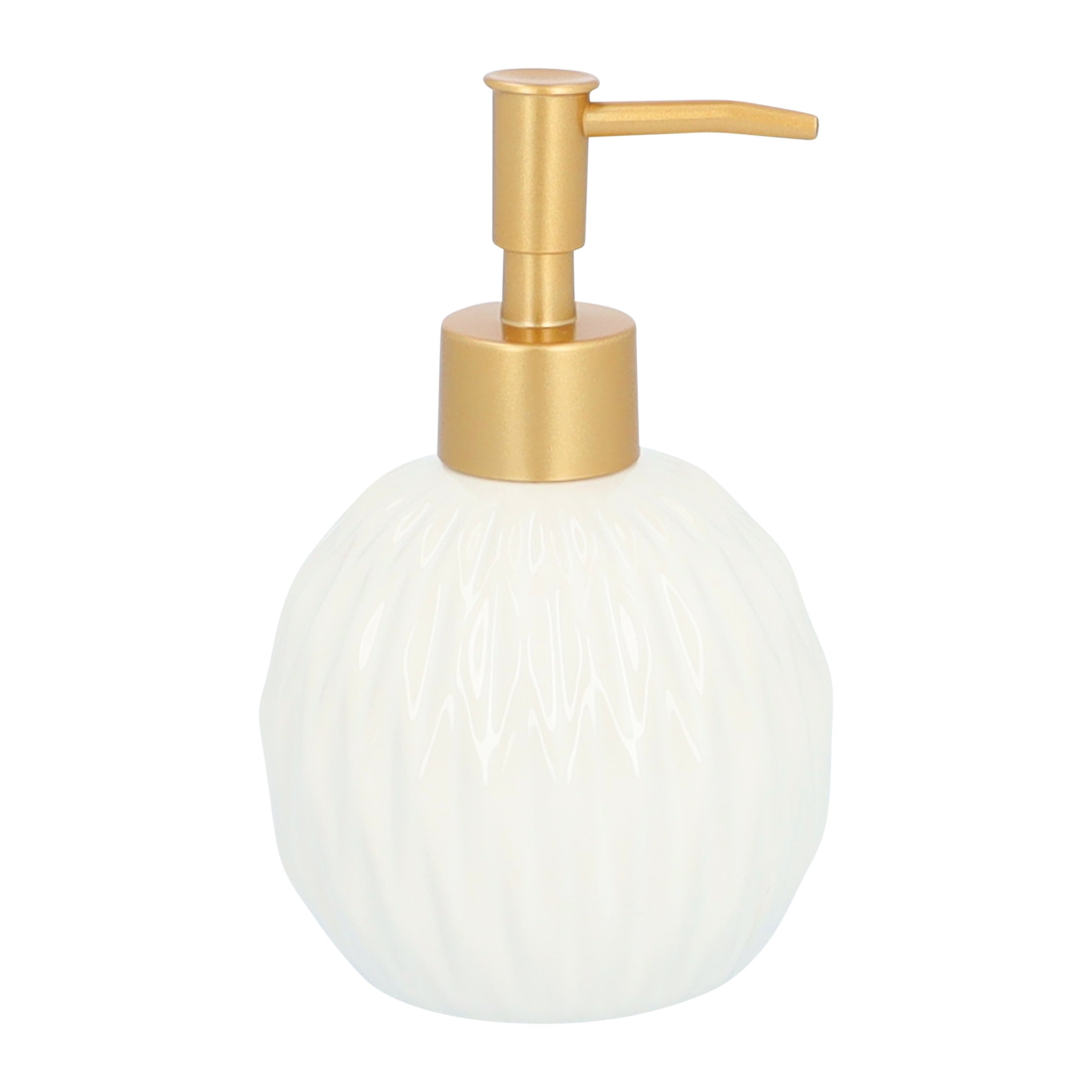 QUVIO Zeepdispenser - Rond - Keramiek - Wit met goude zeeppompje