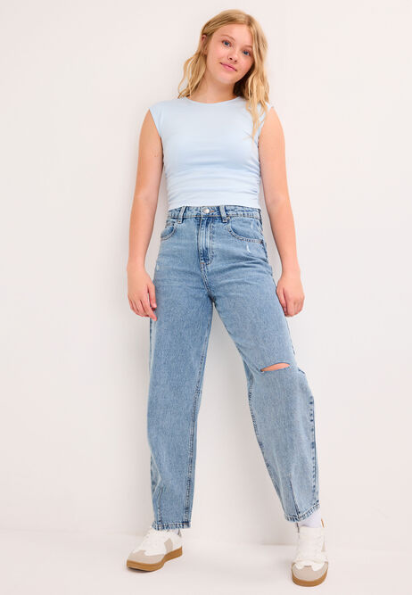 Older Girls Blue Side Ruched T-Shirt