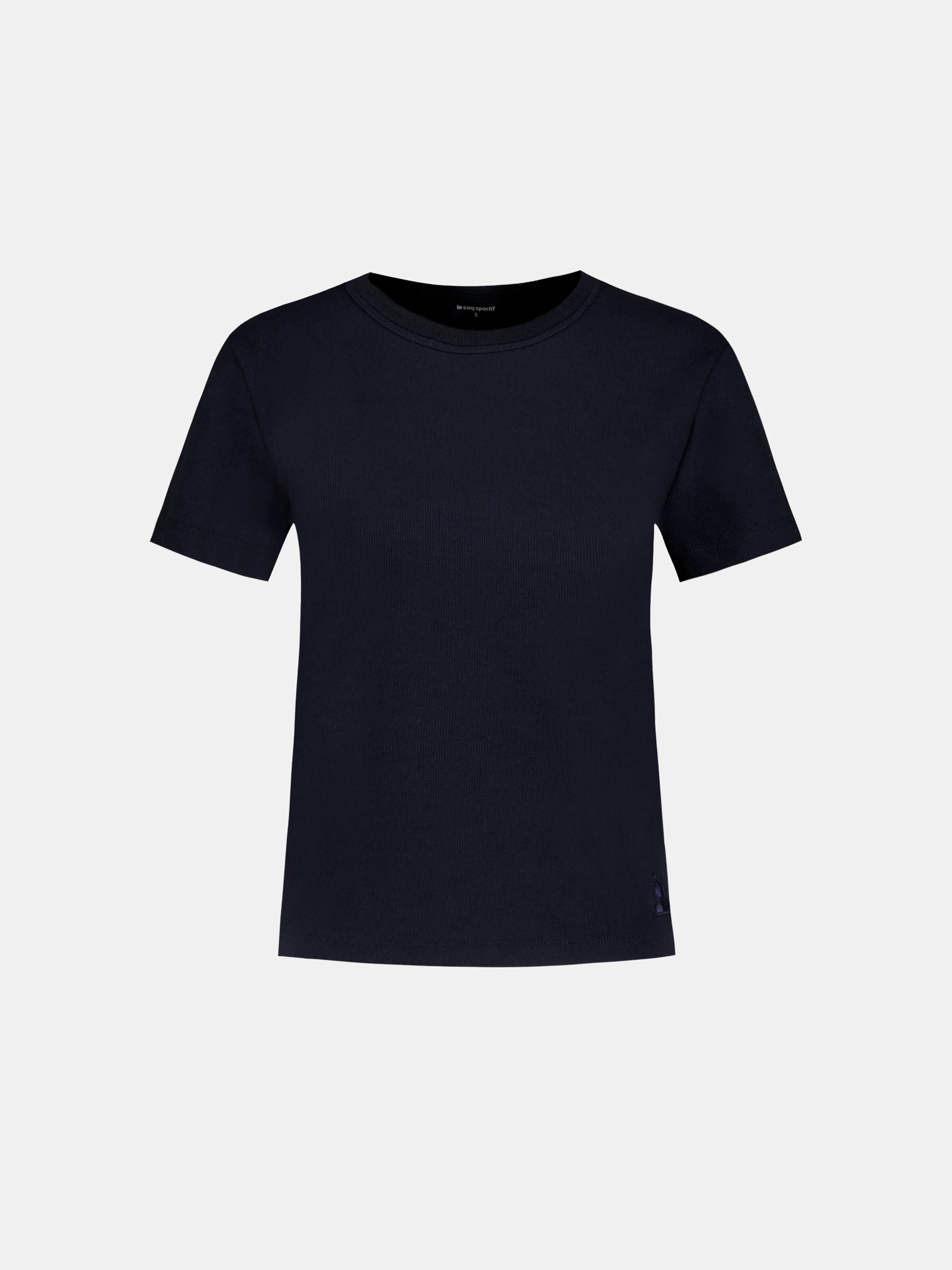 T-shirt crop Essentiel côtelé avec badge logo brodé ton/ton