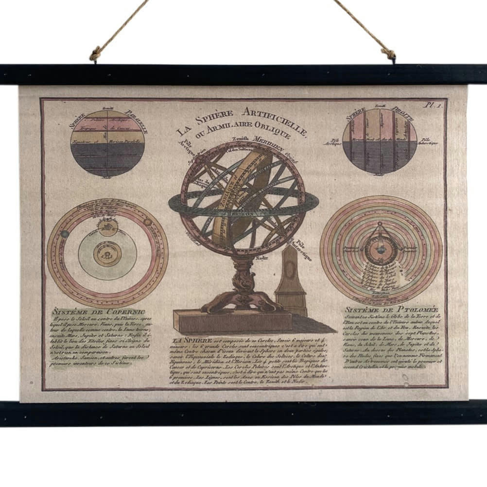 GLOBE - Toile déco globe armillaire à suspendre 60x43cm