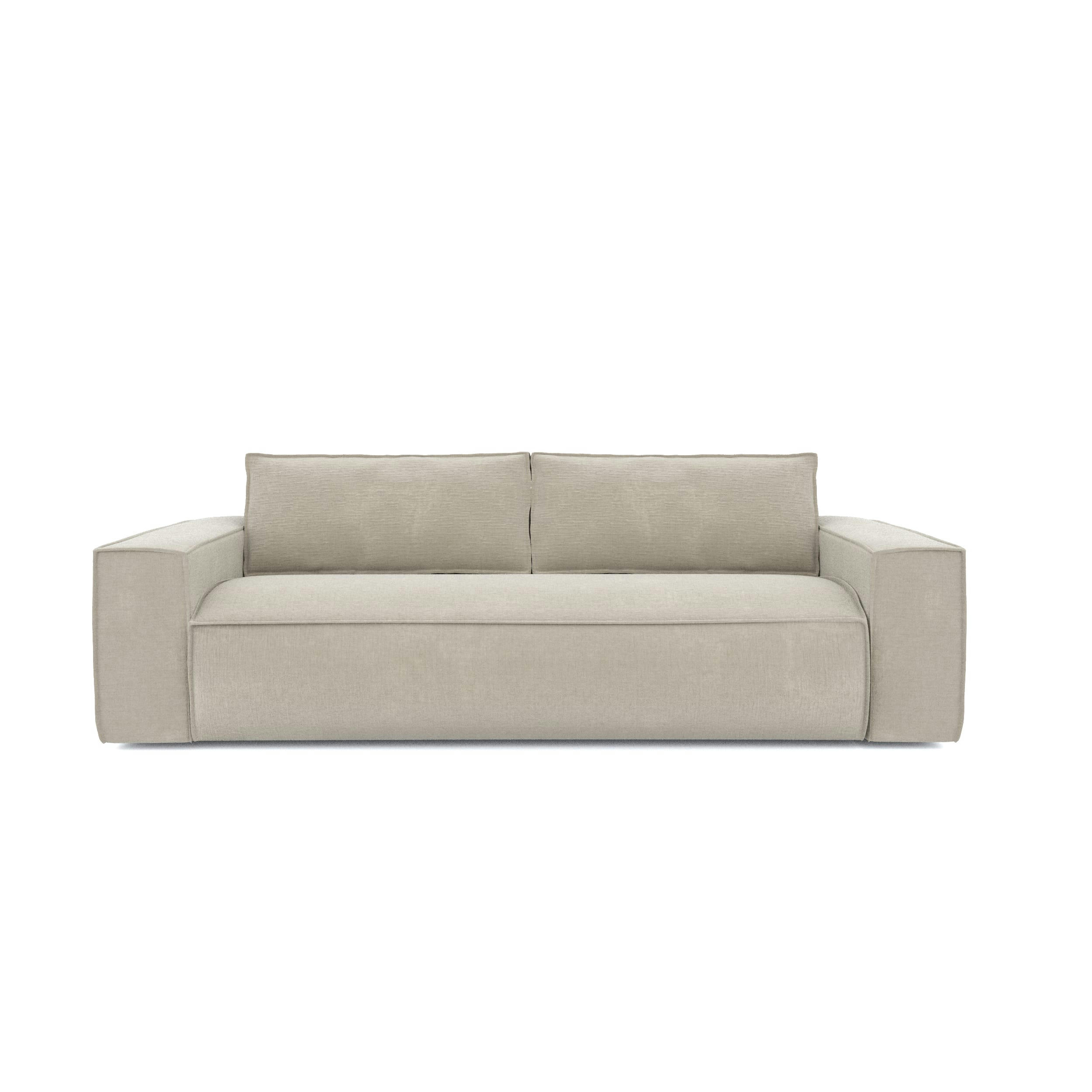 JOAN - Canapé convertible express dunlopillo velours texturé beige 140cm