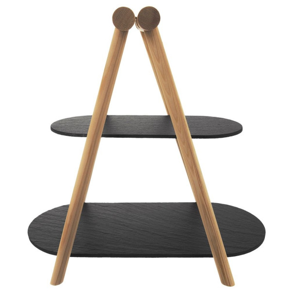 Patera 2-poziomowa drewniana kamienna 41x24x38,5 cm