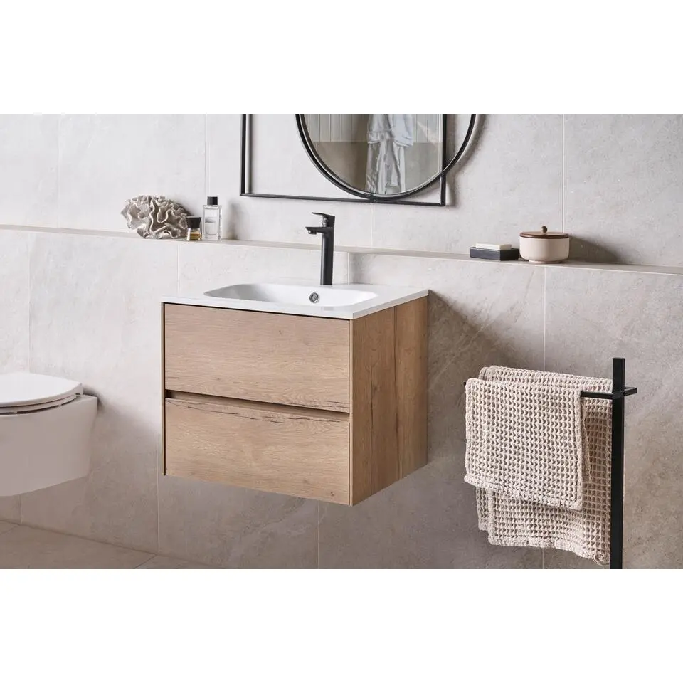 VITA - Wandgemonteerd meubel met wasbak - Lichtbruin - MDF