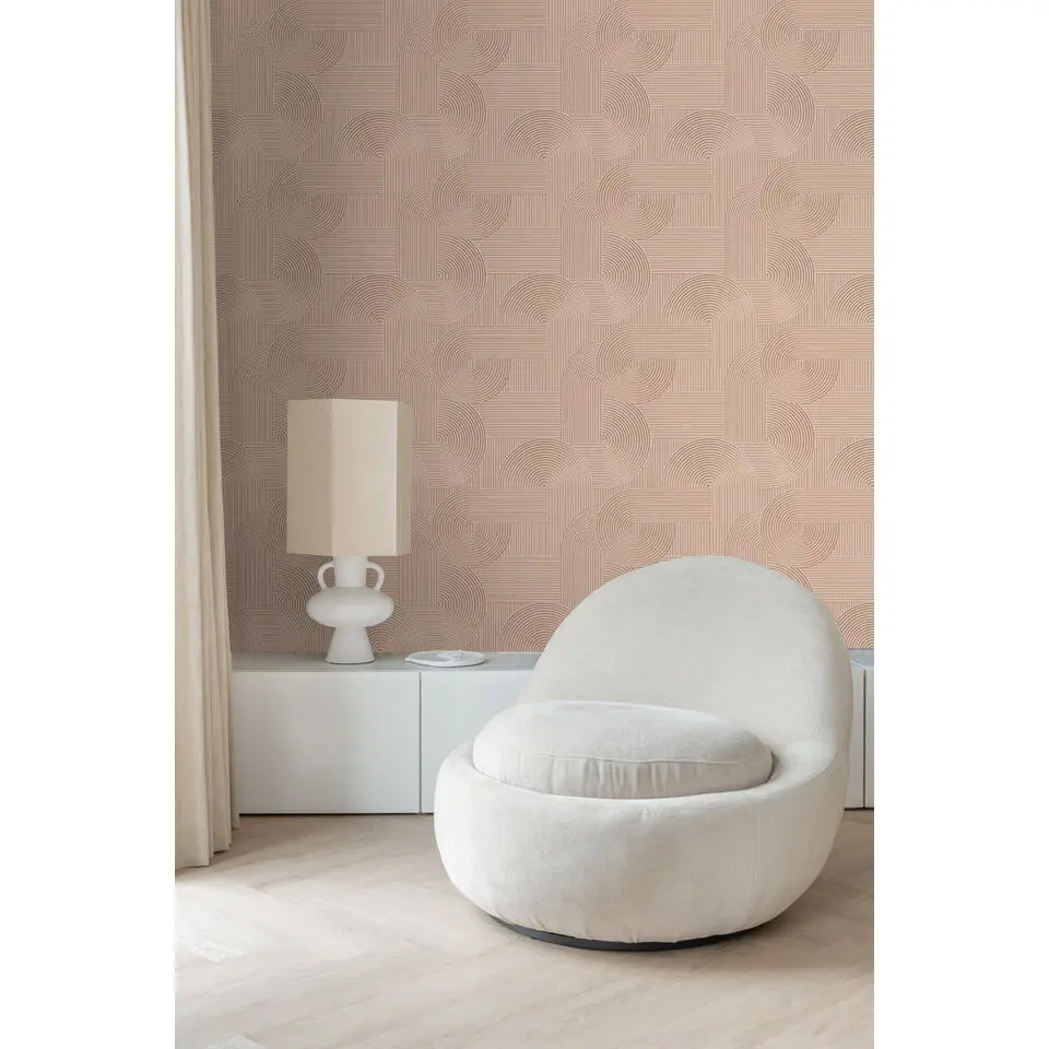 Origin Wallcoverings behang grafisch 3D motief terracotta roze