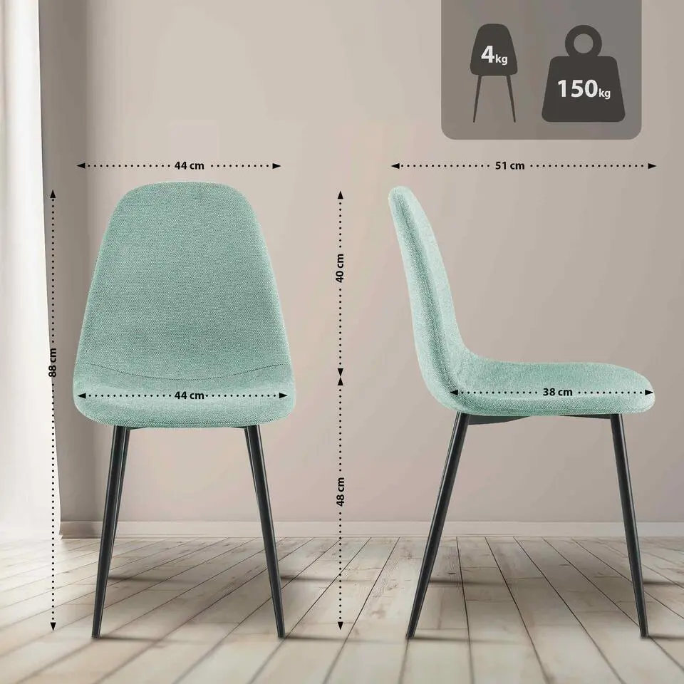 CLP Eetkamerstoel Napier zwart Frame - Stof - lichtgroen