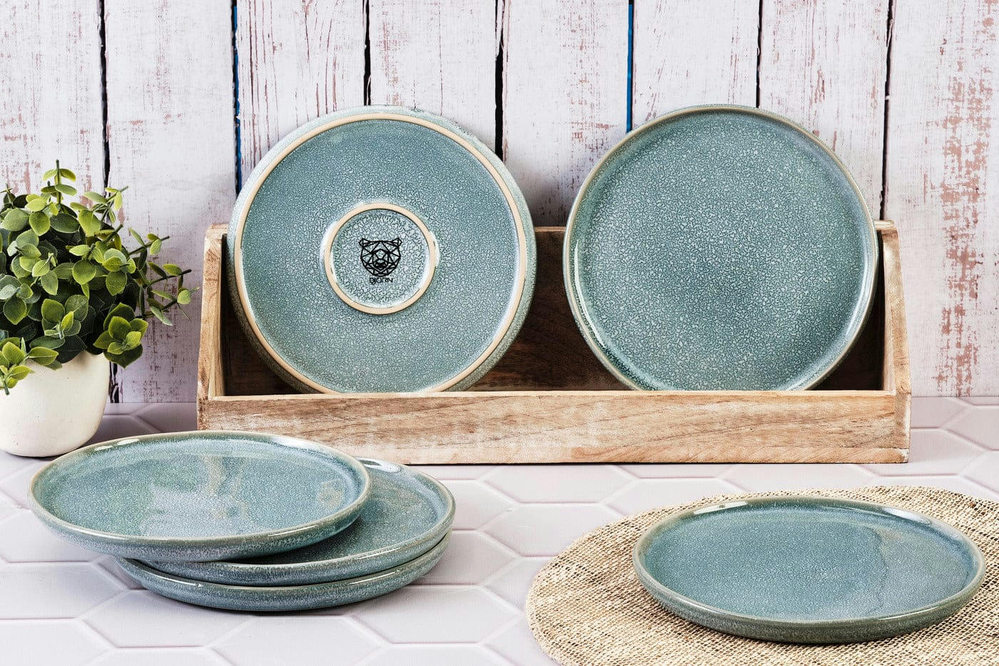 MAGMA - Lot de 6 assiettes à dessert en grès bleu D20