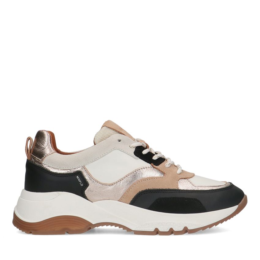 Manfield Zwarte leren sneakers met suède details