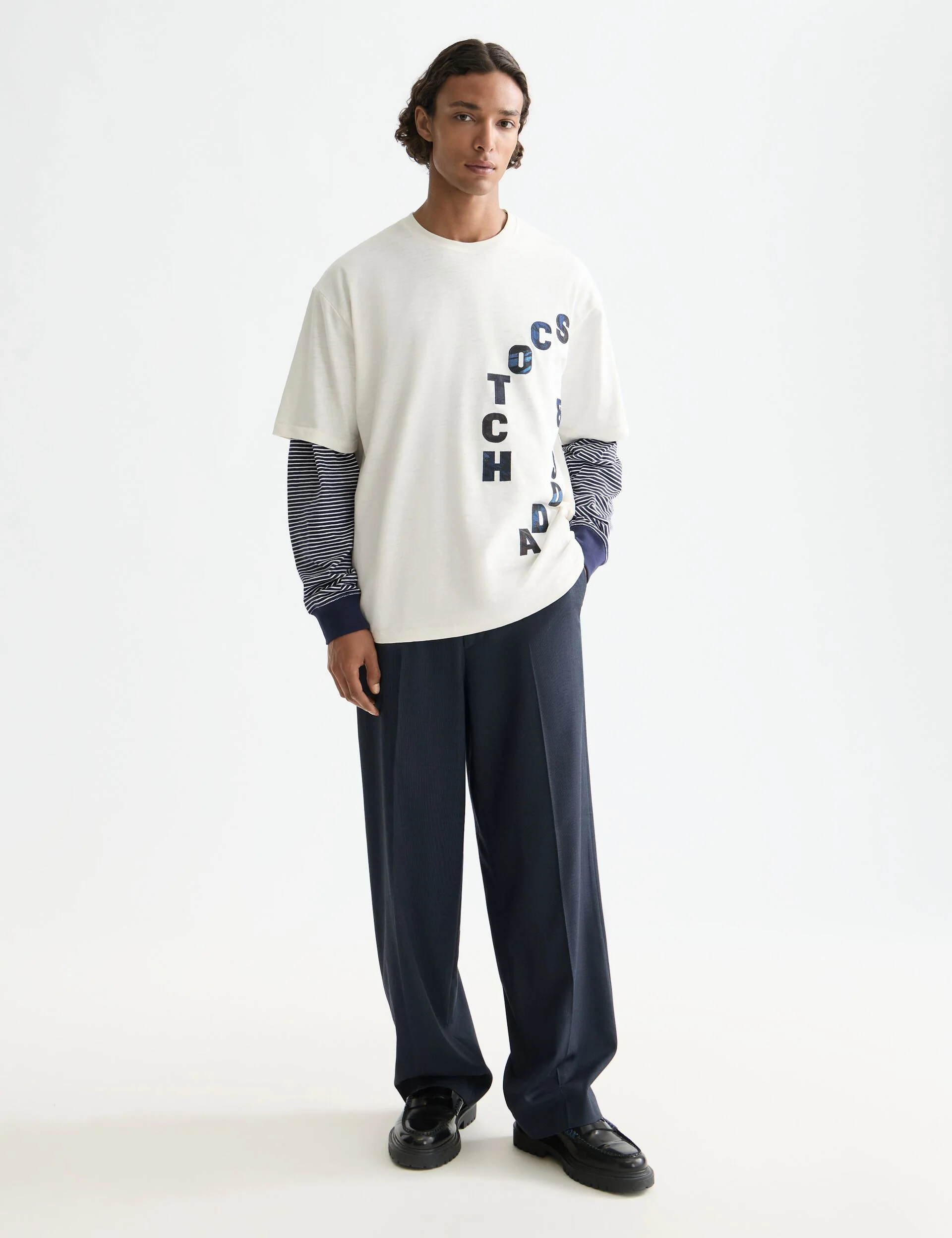 Yarn-dyed cool wool-blend baggy fit chino