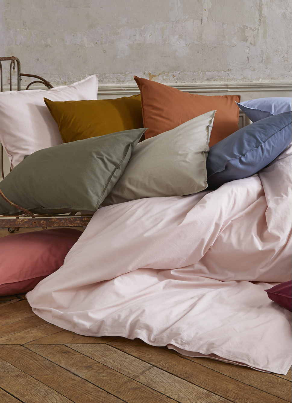 HOUSSE DE COUETTE UNIE EN COTON LAVÉ BIO ROSE PÂLE