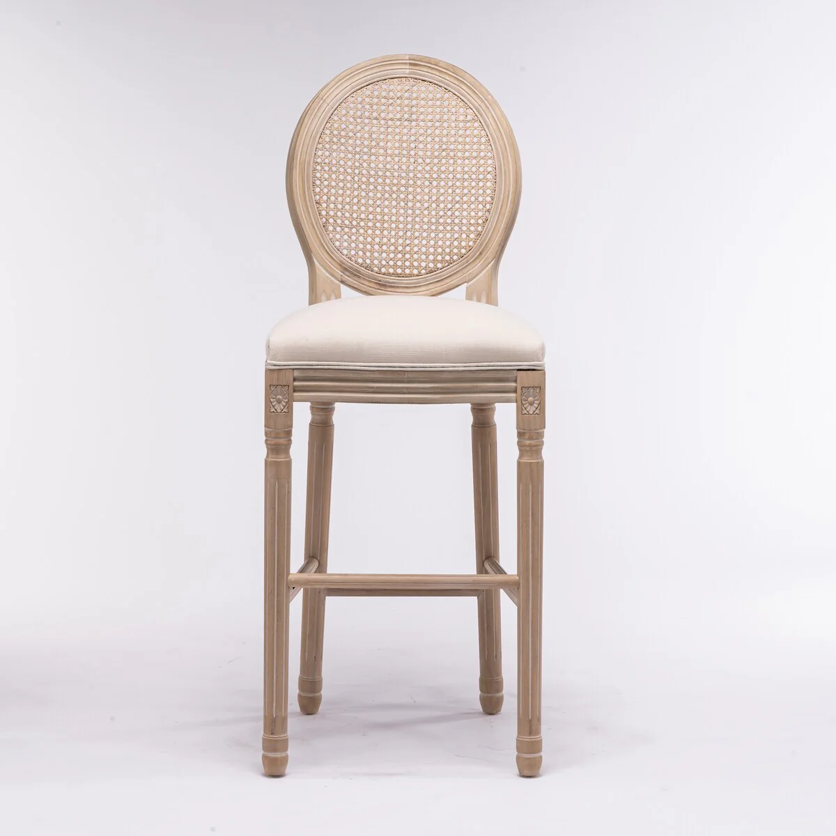 Roomfitters French Country Rattan Back Bar Stools, Upholstered Seat, Set of 2