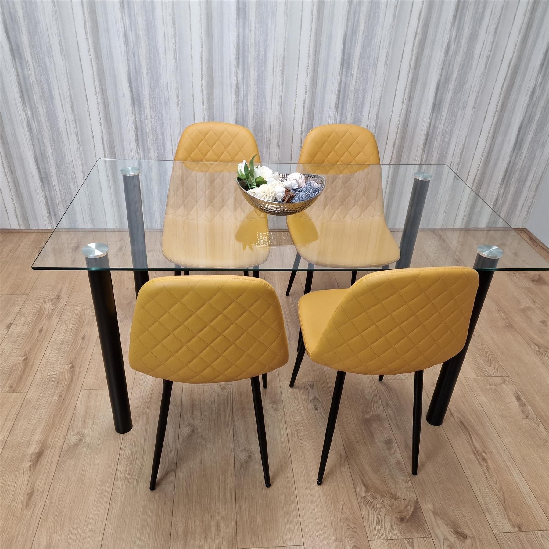 KOSY KOALA White Clear Glass Dining Table with 4 Chairs, Dining Furniture