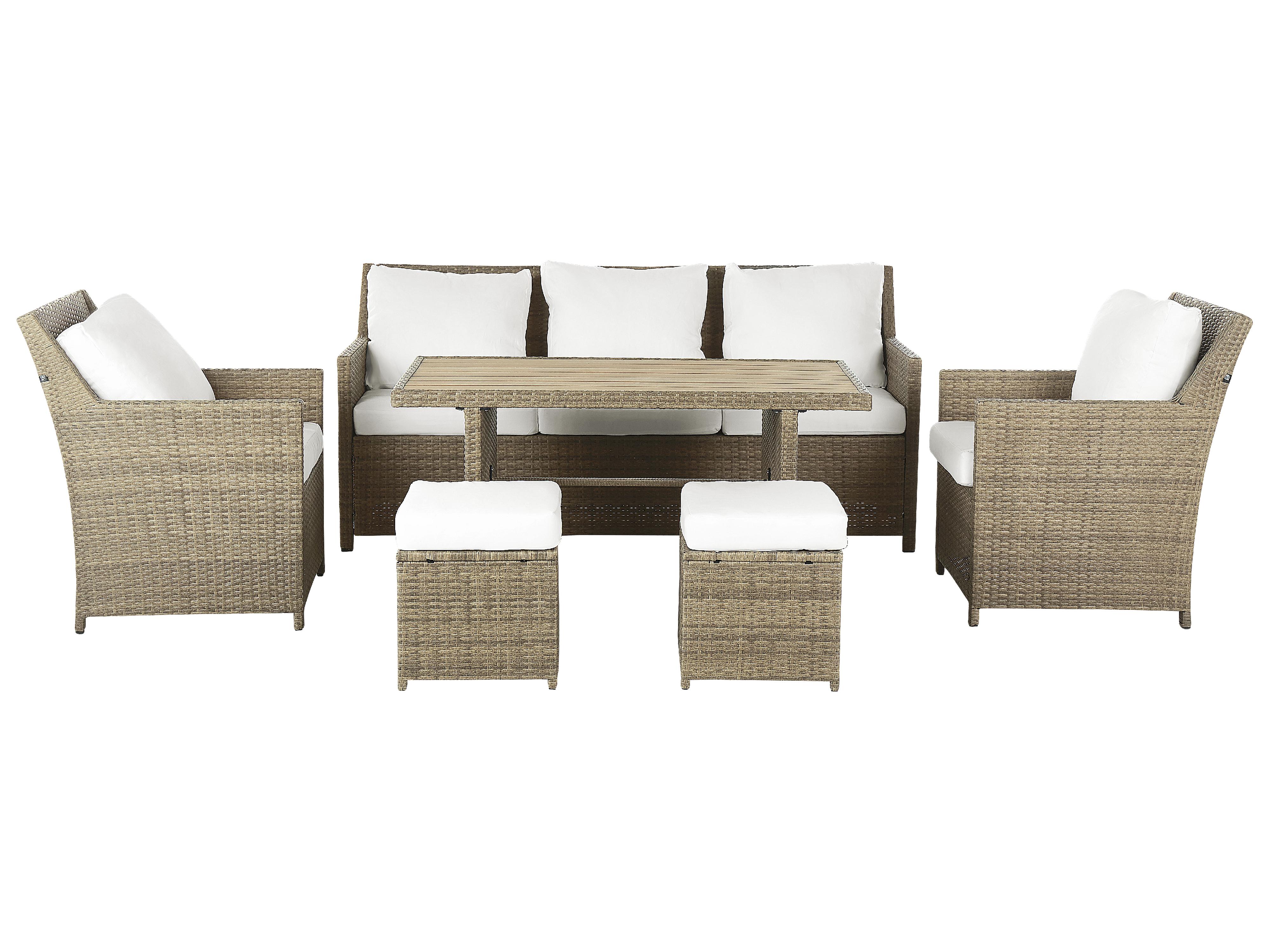 Garden Lounge Set with Table and Ottoman 5 Seater FONTI with Cushions PE Rattan Brown