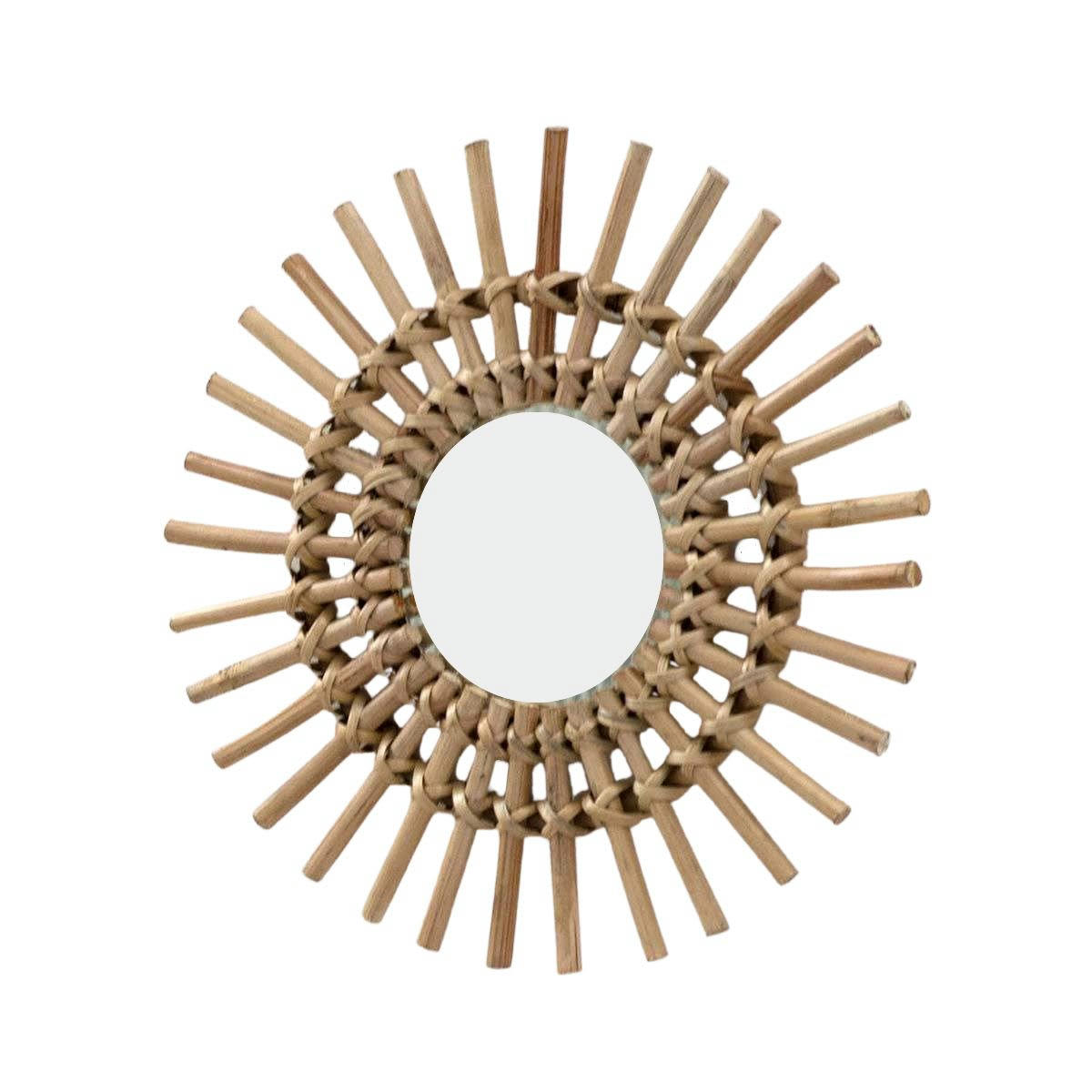 MOKA - Miroir rond en rotin beige D 10 cm