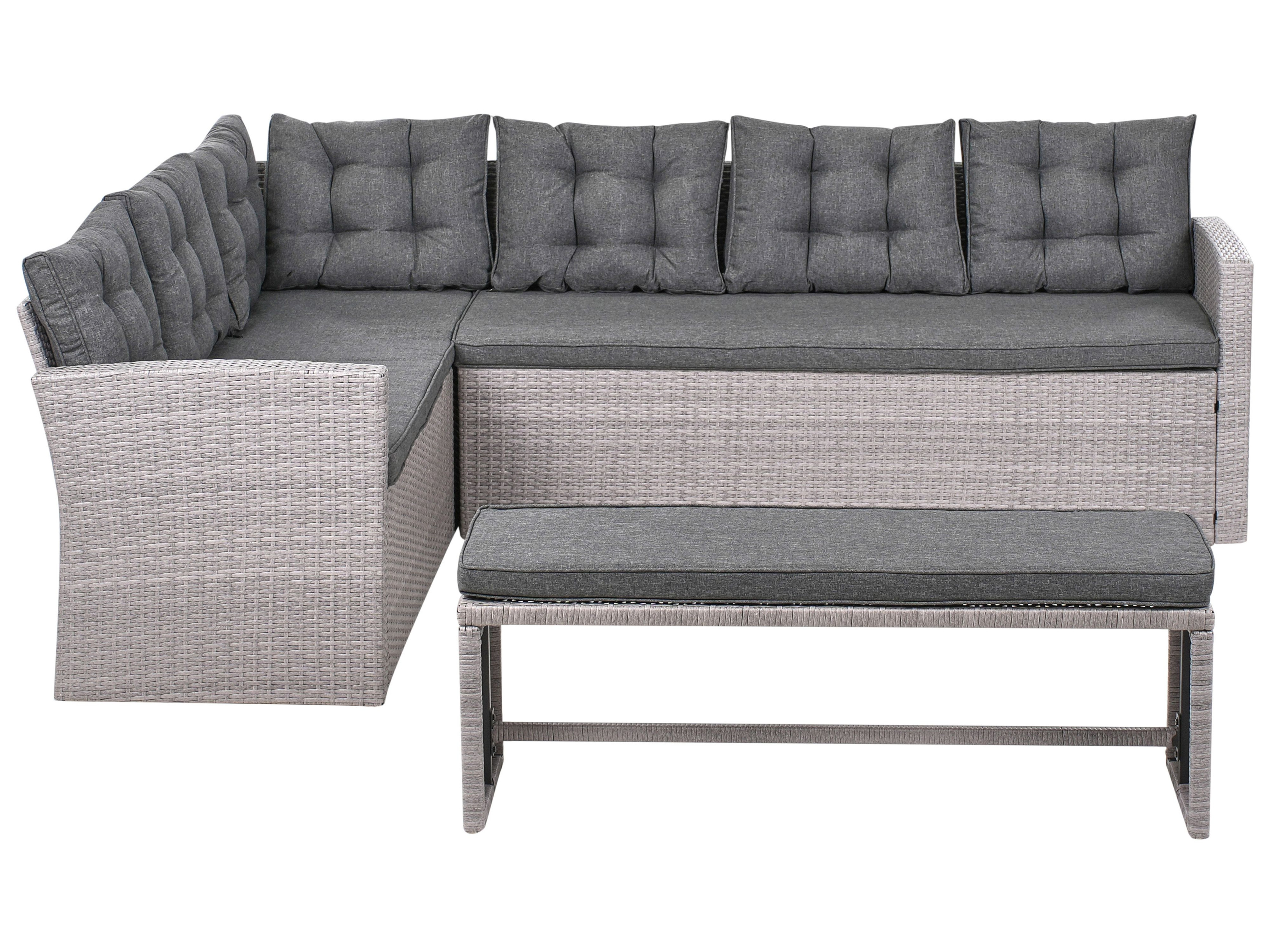 Zestaw ogrodowy sofa narożna 8 osobowy technorattan szary